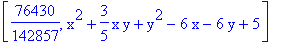 [76430/142857, x^2+3/5*x*y+y^2-6*x-6*y+5]